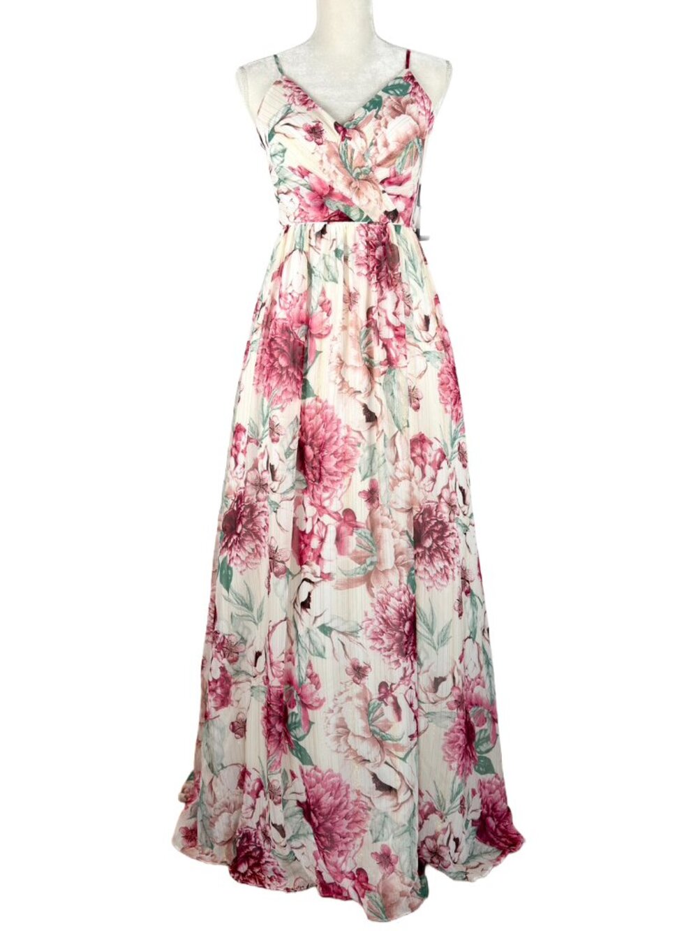 City Studio Juniors 9 Maxi Dress Pink Floral Chiffon Gold Shimmer Gown Coquette